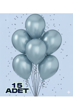 Renkli Party 15 Adet Metalik Gümüş Parlak Balon Doğum Günü Kutlama Süs ve Mal...