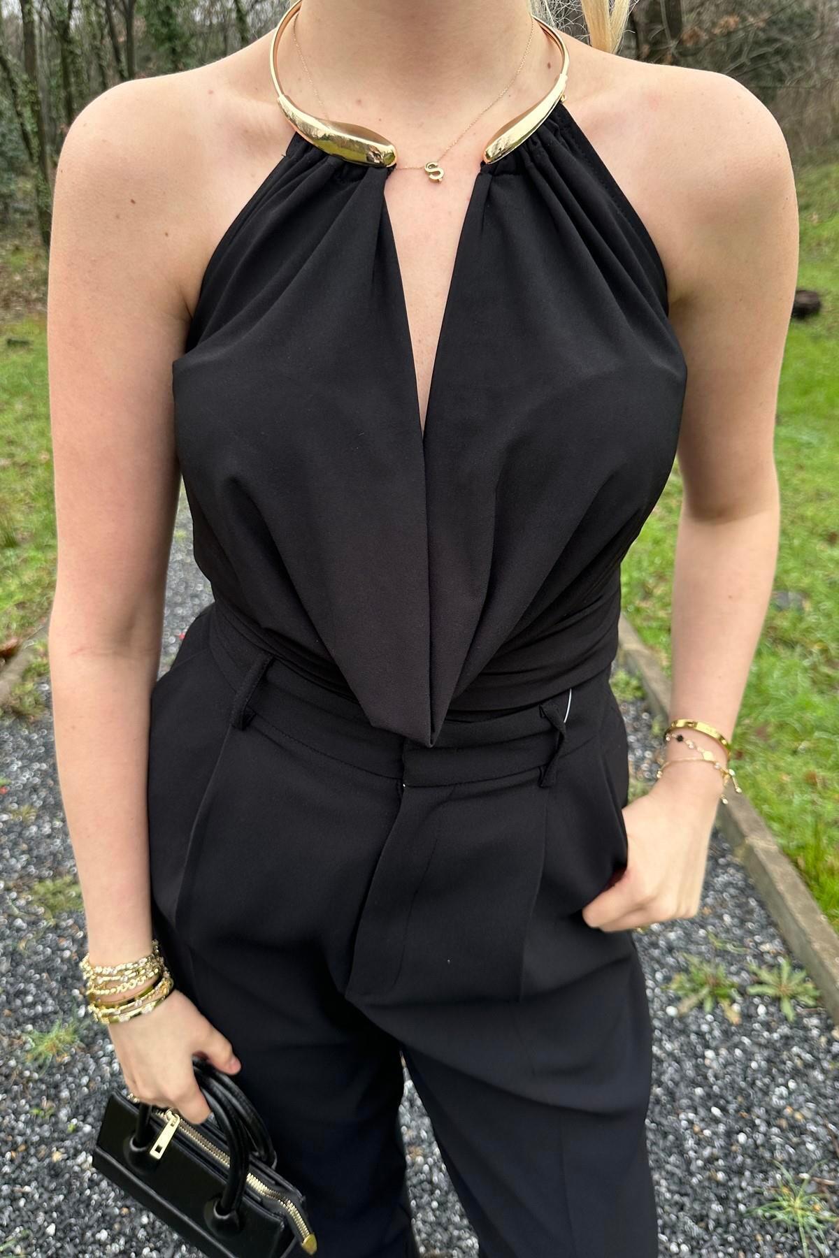 lizge giyim  AKSESUAR DETAYLI DGJ YAKA BLUZ - Görsel 3