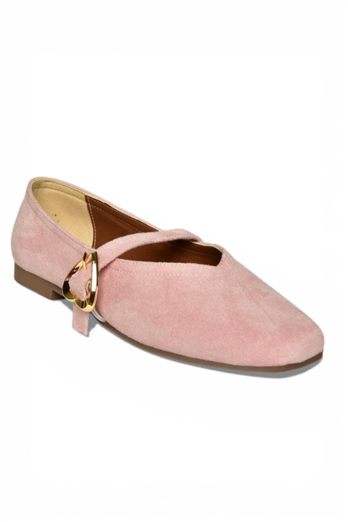 Fox Shoes  Y726632602 Pudra Süet Kalp Toka Detaylı Kadın Babet - Görsel 5