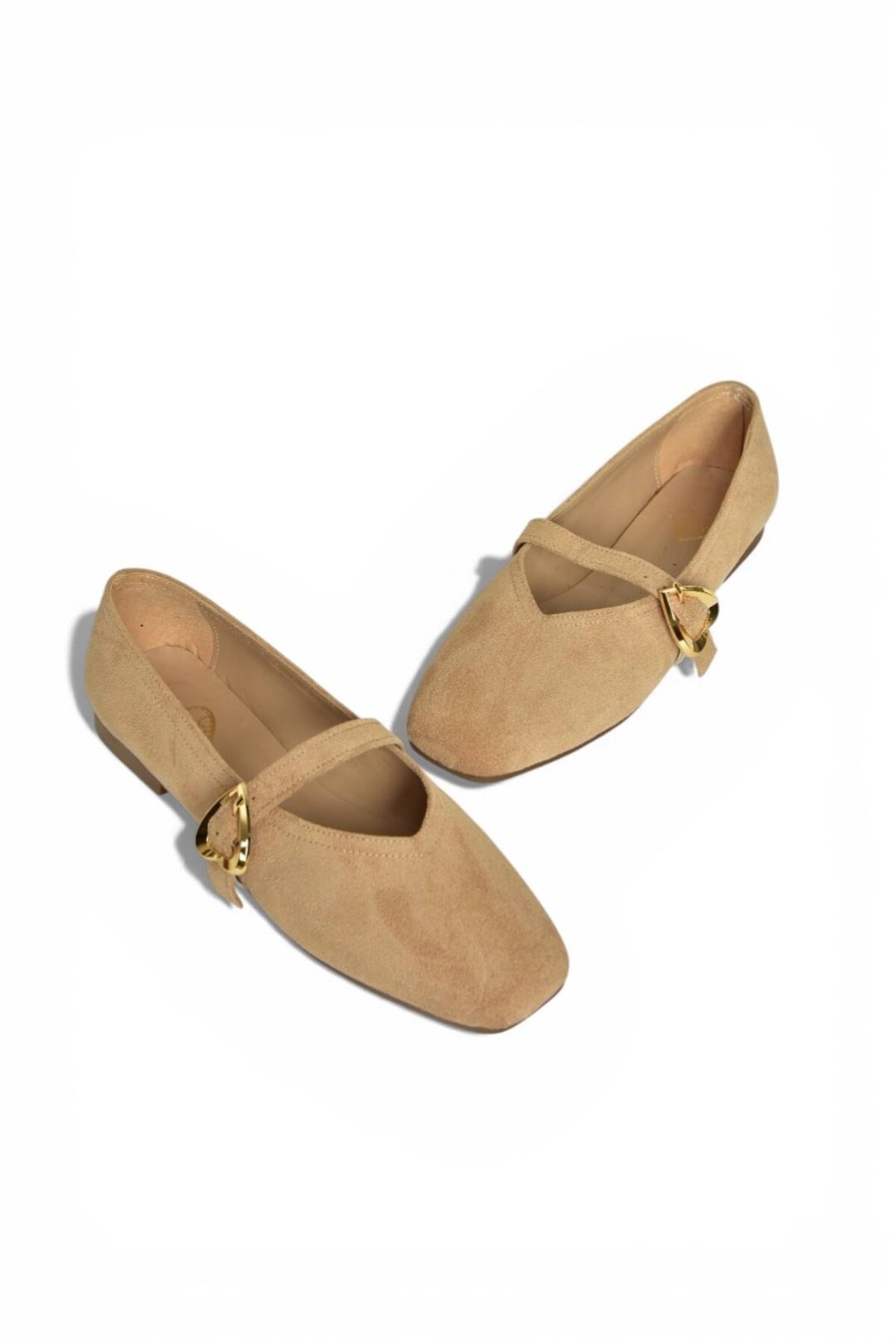 Fox Shoes Y726632602 Ten Süet Kalp Toka Detaylı Kadın Babet görsel 7