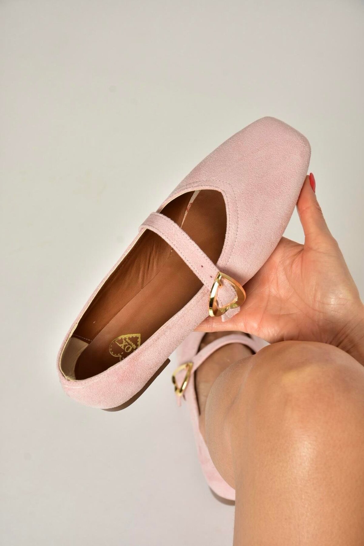 Fox Shoes  Y726632602 Pudra Süet Kalp Toka Detaylı Kadın Babet