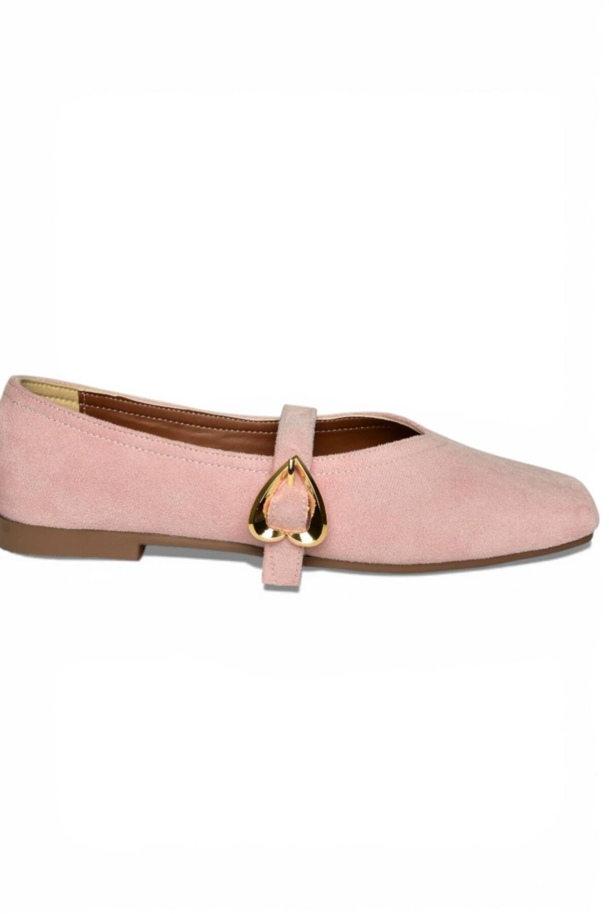 Fox Shoes  Y726632602 Pudra Süet Kalp Toka Detaylı Kadın Babet - Görsel 6