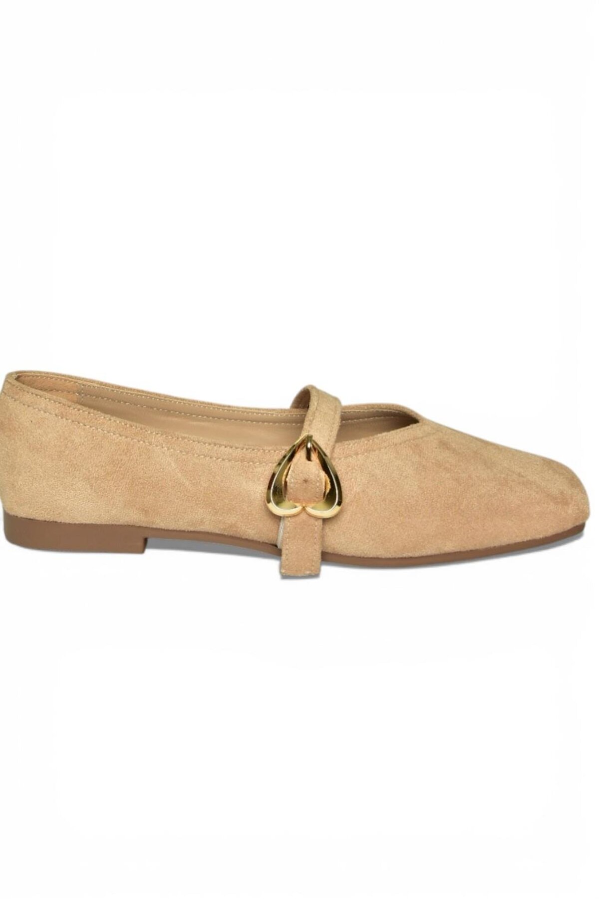 Fox Shoes Y726632602 Ten Süet Kalp Toka Detaylı Kadın Babet görsel 6