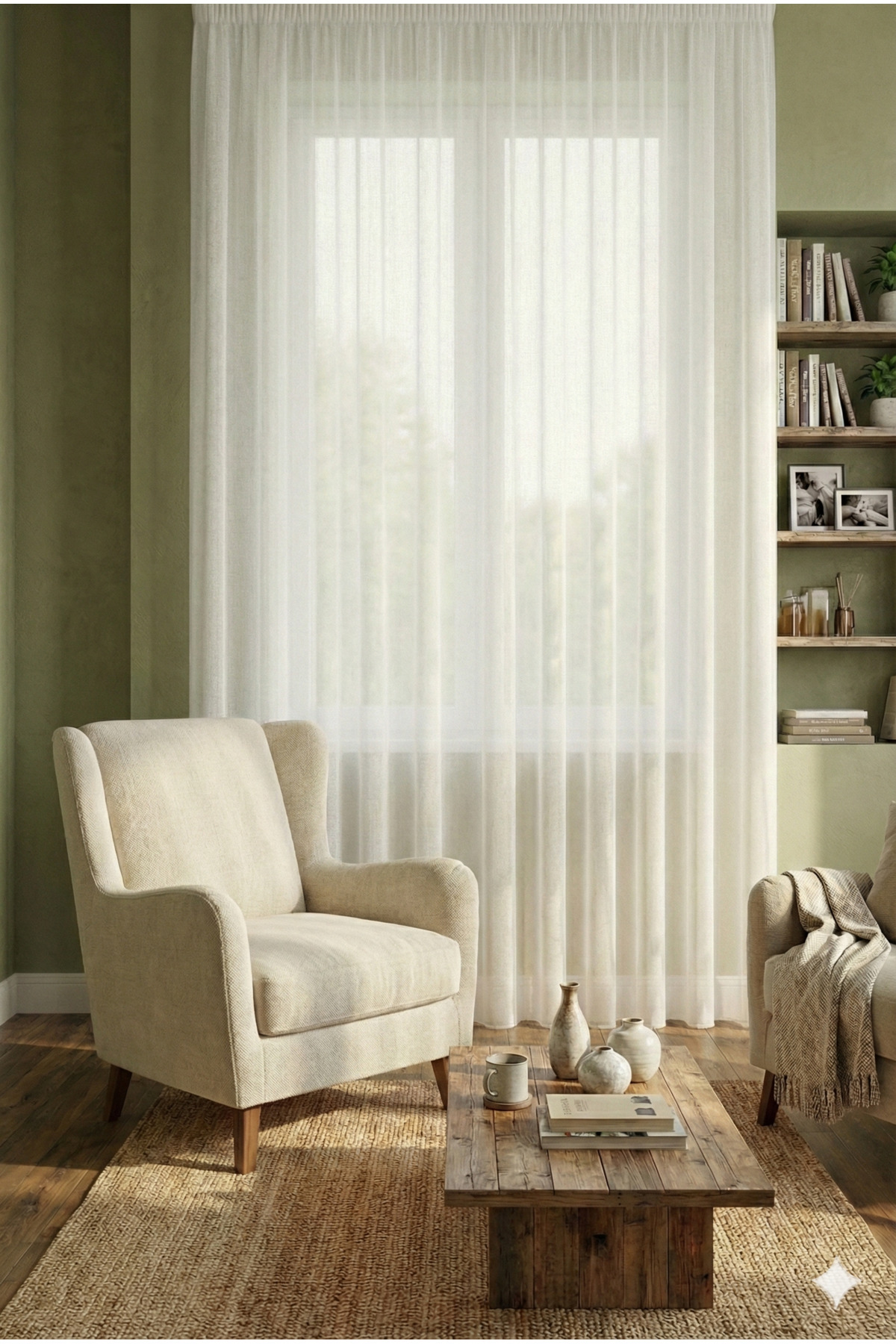 Miabella Home Κουρτίνα από λευκό τούλι που ταιριάζει με κορνίζα, κουρτίνα σαλ...