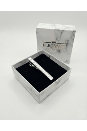 Elegante Cravatte Erkek Gümüş Renk Verev Çizgili Özel Kutulu Kravat İğnesi Ak...