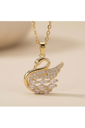 AccessoriesCınCık 316L Kararmaz Çelik Gold Renk Kuğu Model Kadın Kolye