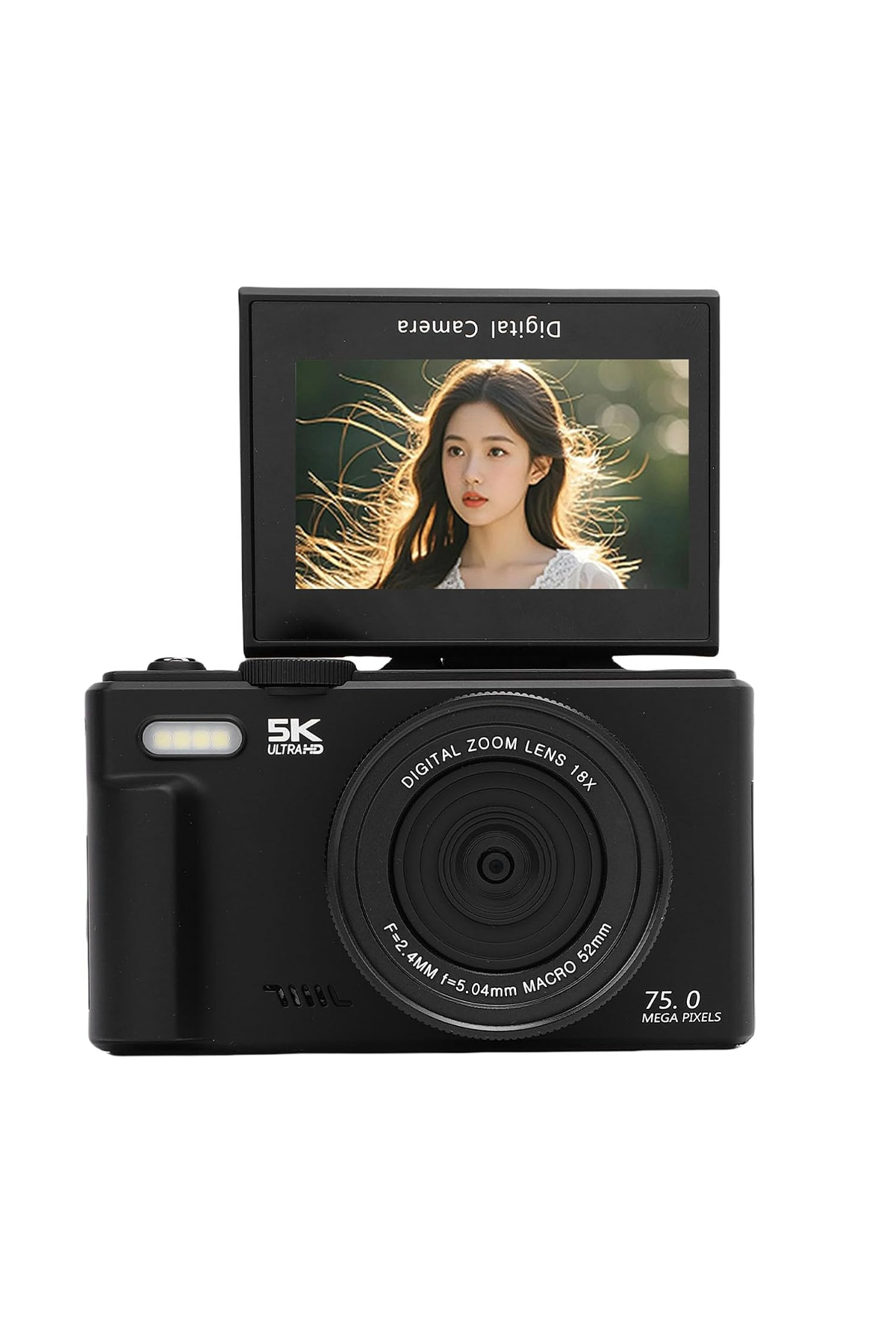 75MP Digital Camera 5K Ultra HD Video | 18X Zoom, Flip Screen, WiFi, Compact Vlog Camera