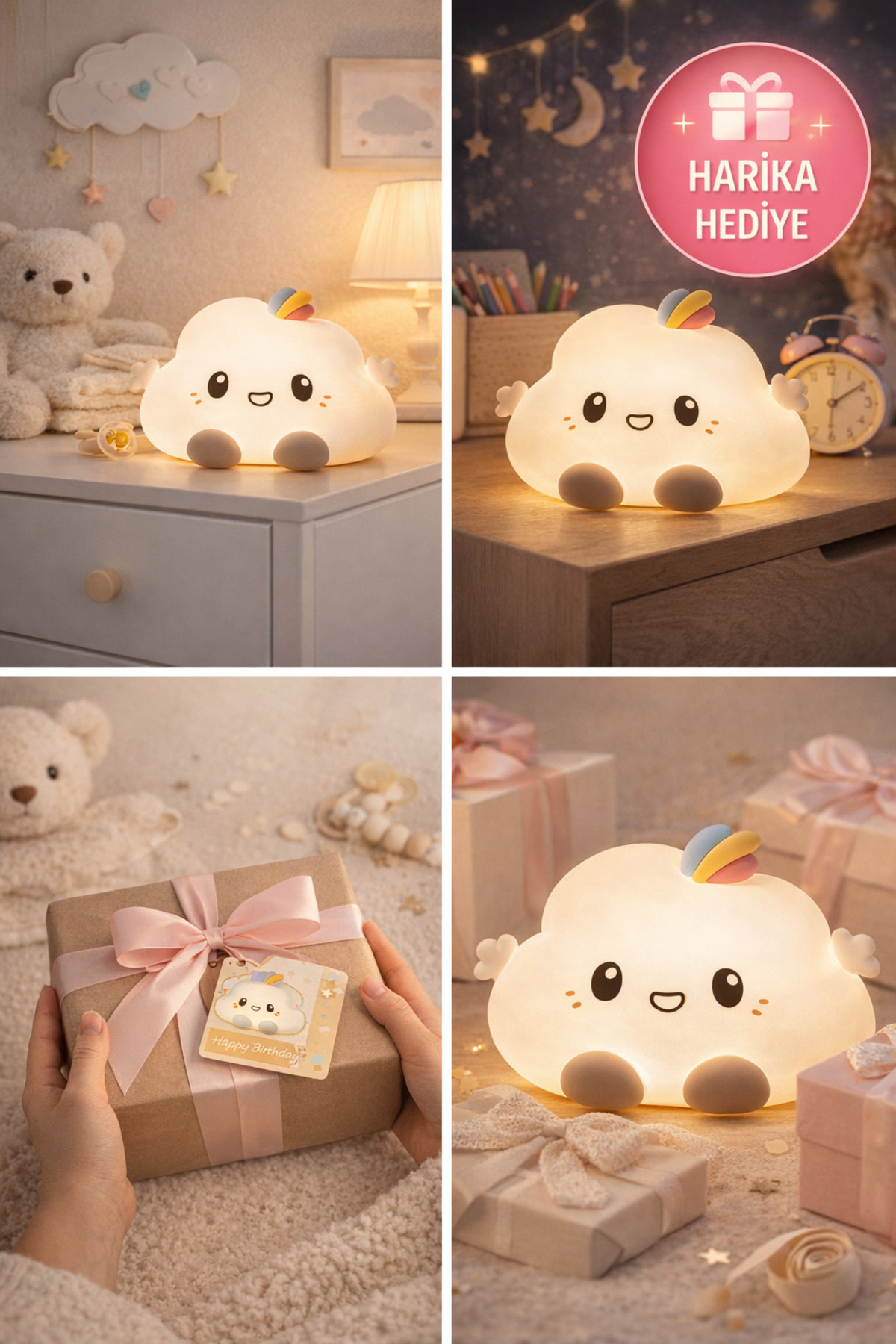 TOYFEST Dokunmatik RGB Sevimli Bulut Gece Lambası Bebek Çocuk Odası Uyku Işığı Silikon LED fotoğrafı 5 (önizleme)