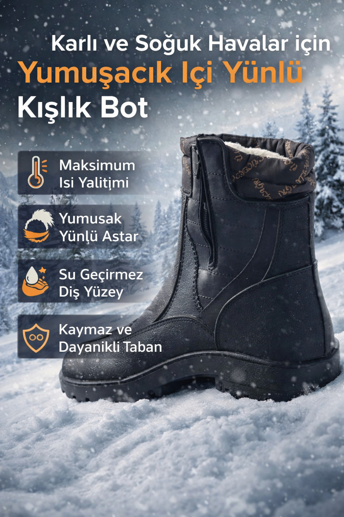 Liarca  Erkek İçi Yünlü Astarlı Su Geçirmez Kışlık Günlük Kar Botu - Görsel 2