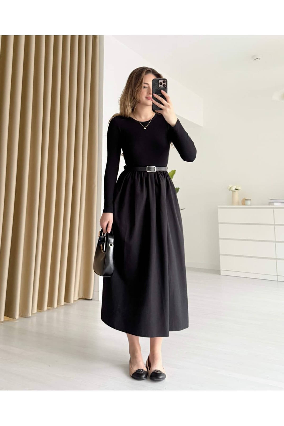 tiamoda  Eteği Poplin Kemerli Elbise - Görsel 4