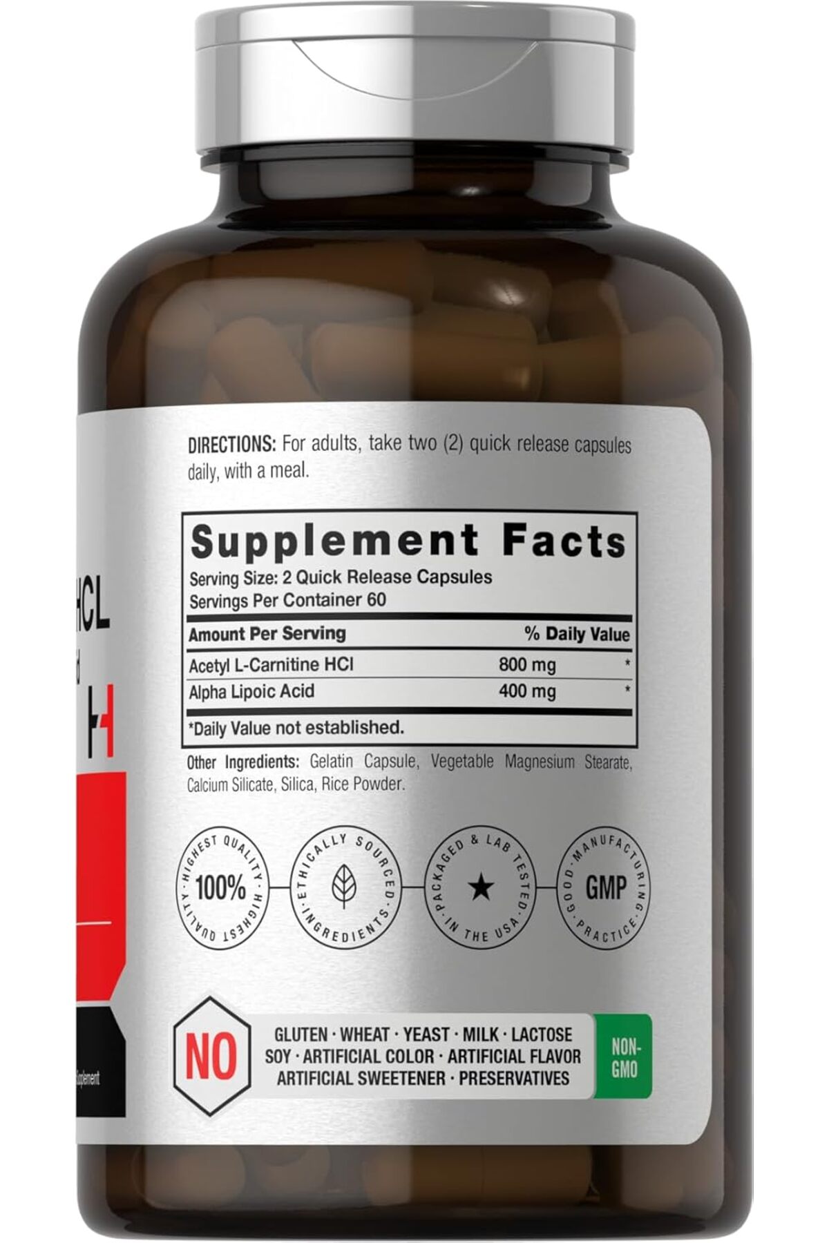 Horbaach Acetyl L-Carnitine Hcl & Alpha Lipoic Acid 1200Mg Per Serving 120  Capsules- Trendyol