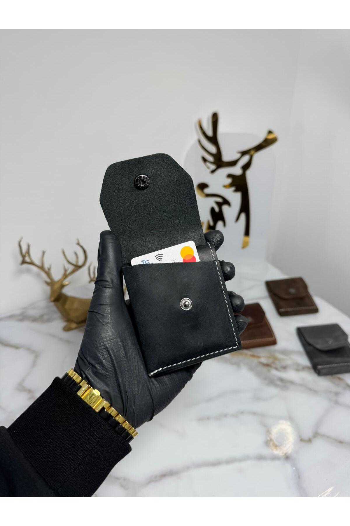 SANAT  %100 Hakiki Crazy Deri El yapımı Minimalist Cüzdan - Crazy Deri Şık Kaliteli Triod Kartlık Cüzdan