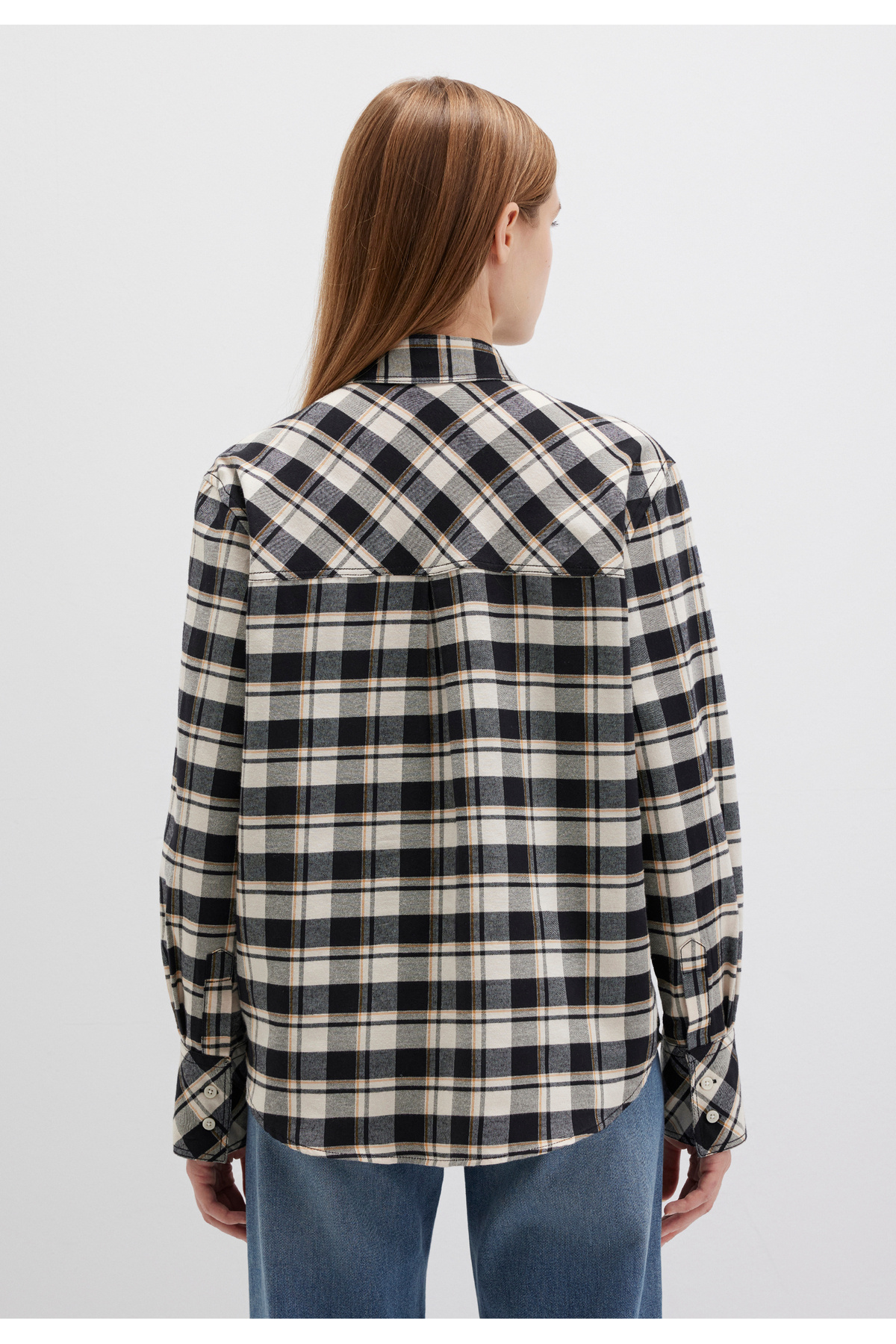 Ekose Dokulu Gömlek Loose Fit / Bol Rahat Kesim 1211303-88238 — مشکی — تصویر 2 از 2