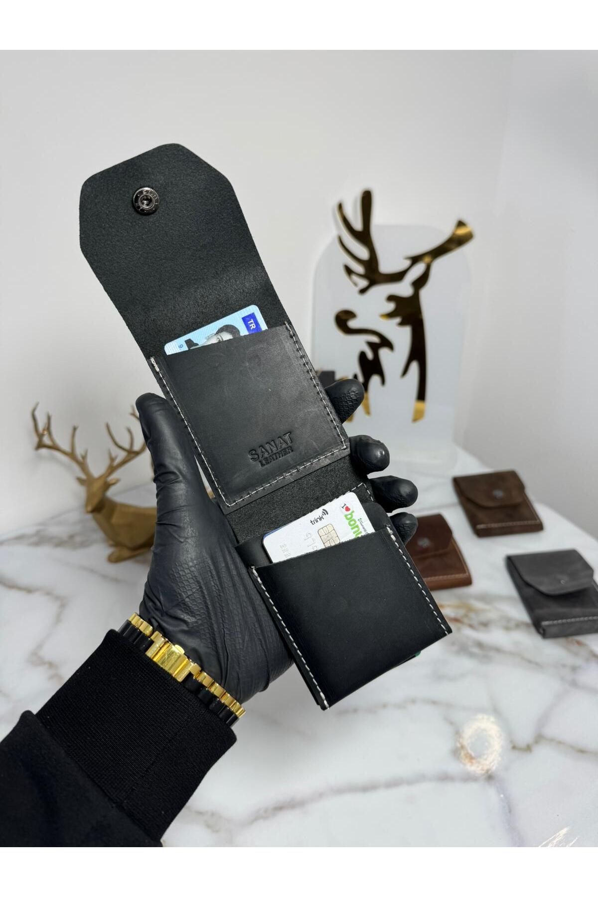 SANAT  %100 Hakiki Crazy Deri El yapımı Minimalist Cüzdan - Crazy Deri Şık Kaliteli Triod Kartlık Cüzdan - Görsel 3