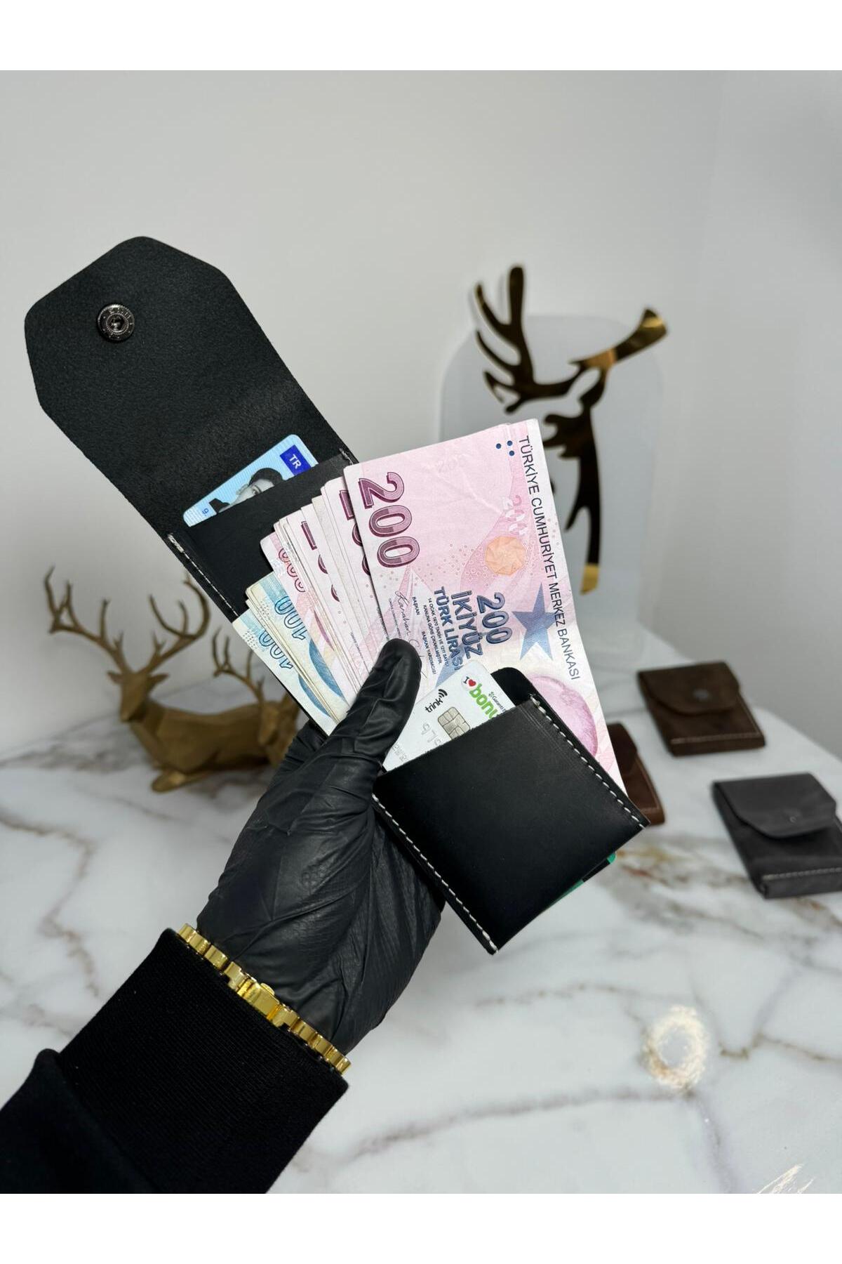 SANAT  %100 Hakiki Crazy Deri El yapımı Minimalist Cüzdan - Crazy Deri Şık Kaliteli Triod Kartlık Cüzdan - Görsel 4