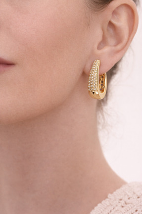 SFS Store Zirkon Taşlı Gold Halka Paslanmaz Çelik Küpe