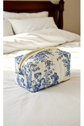 Mufincollection Fransız Toile Desen Kapitone Makyaj Çantası – Fermuarlı, Günl...