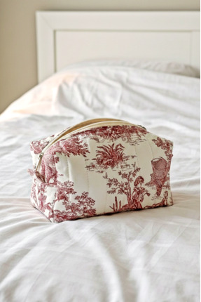 Mufincollection Fransız Toile Desen Kapitone Makyaj Çantası – Fermuarlı, Günl...