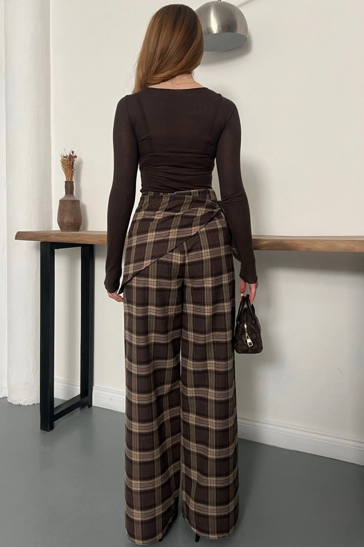 Moderk  BSK Fular Detaylı Ekoseli Tailored Fit Pantolon - Görsel 8