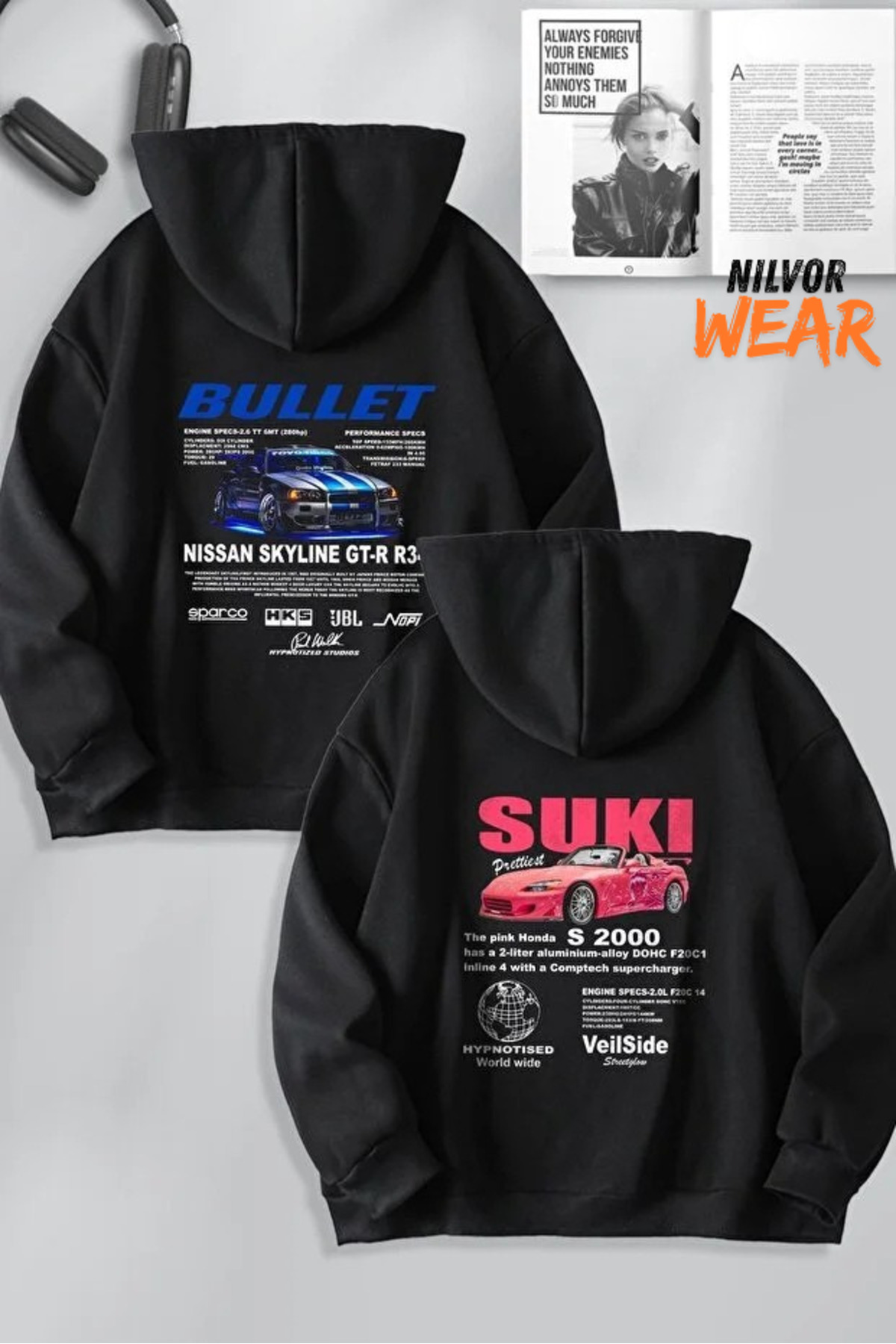 Nilvor Sevgili Çift Kombin Hızlı ve Öfkeli Bullet Suki Baskılı Özel Tasarım Kapüşonlu Sweatshirt 2li Hoodie