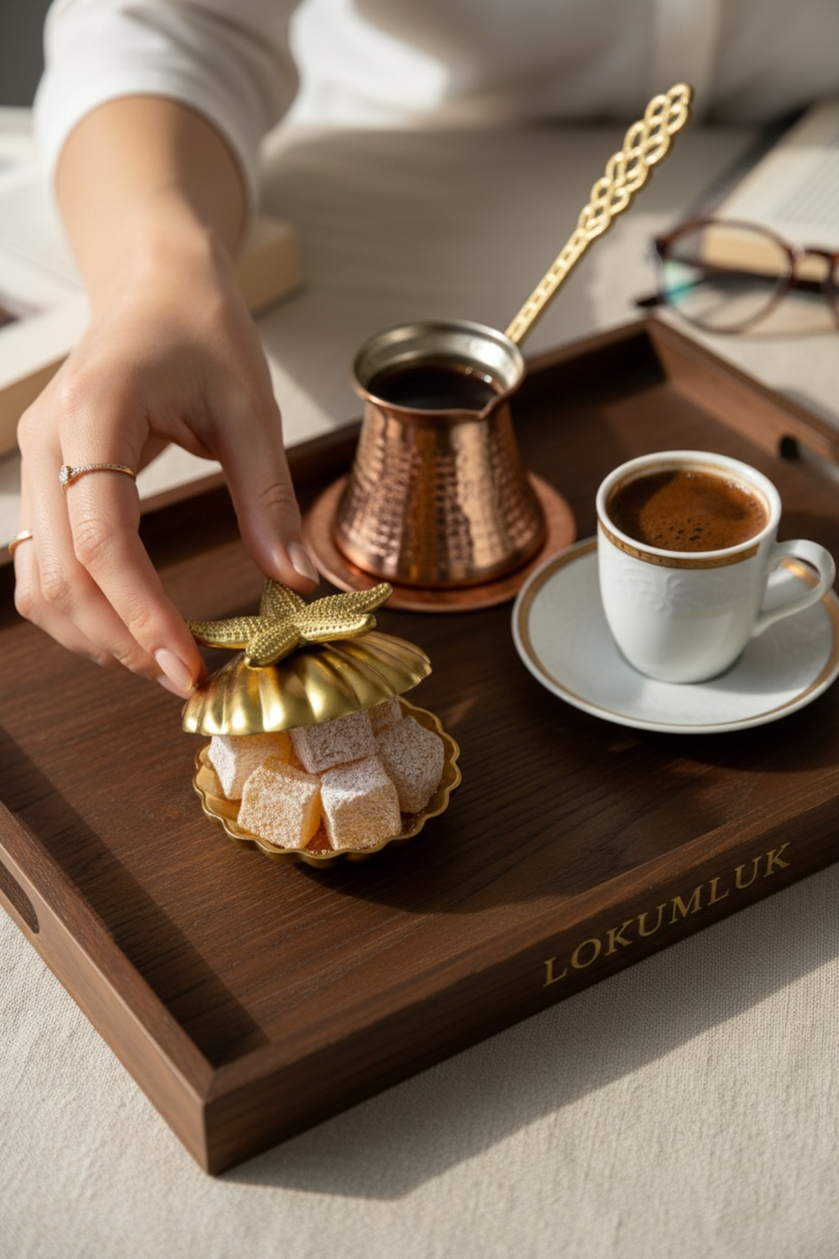 Deniz Yıldızı Şeklinde Gold Sunumluk/ Kahve Yanı Lokumluk