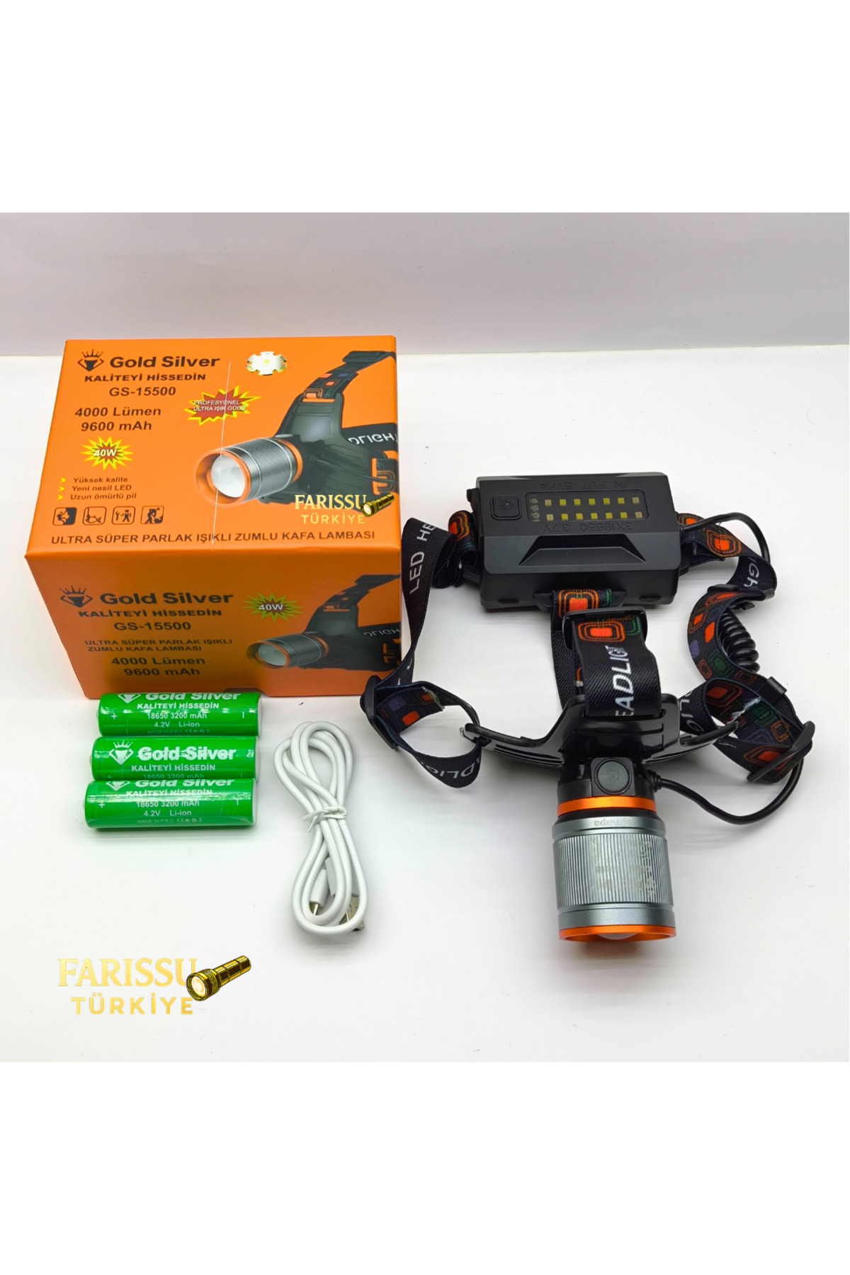 farissu 4000 Lümen Zoomlu Kafa Lambası - 9600 mAh Dev Batarya