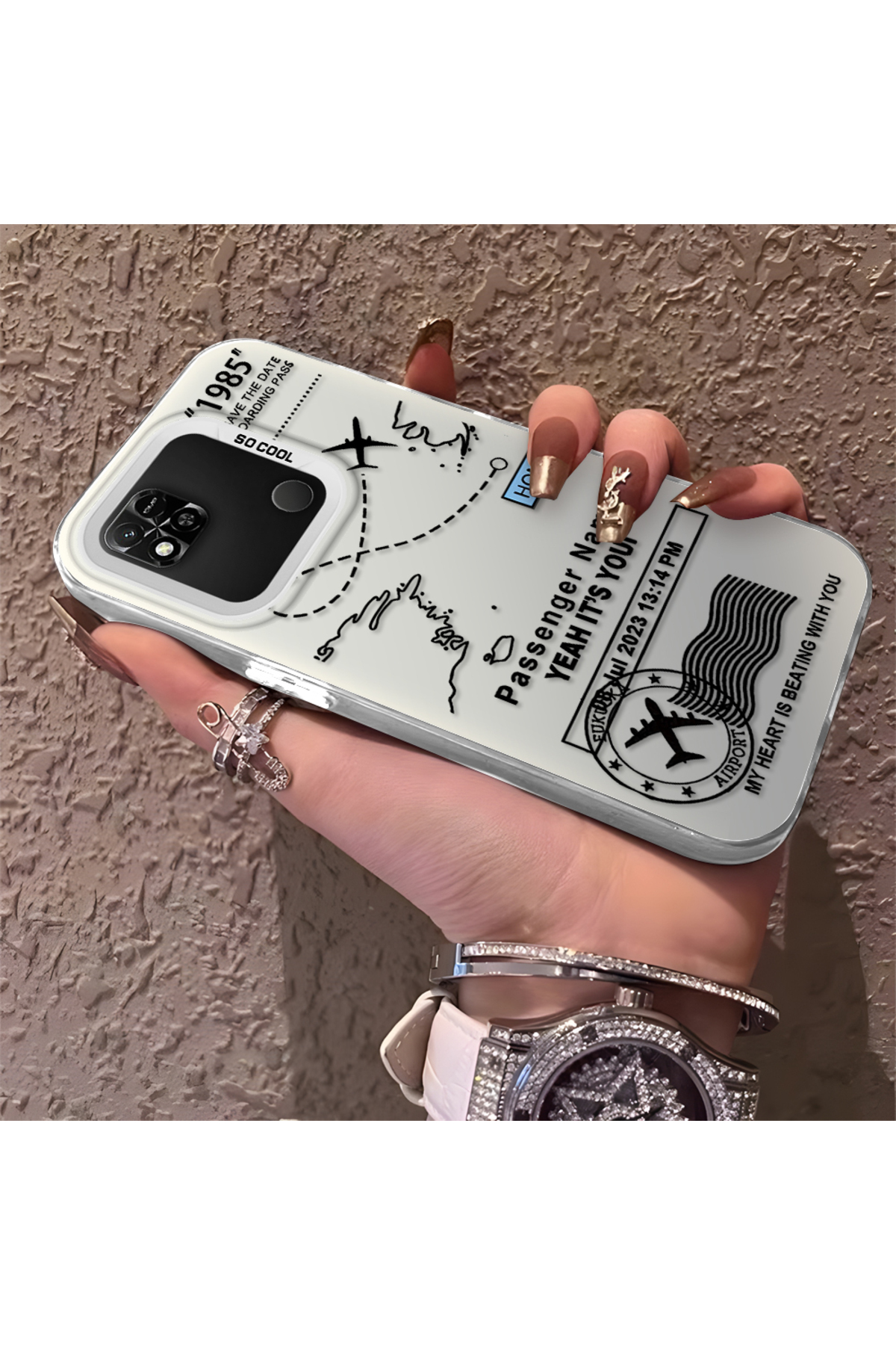 Redmi 9C Compatible Silicone Edge Hard Rear Anti Fall Phone Case with Airplane Pattern