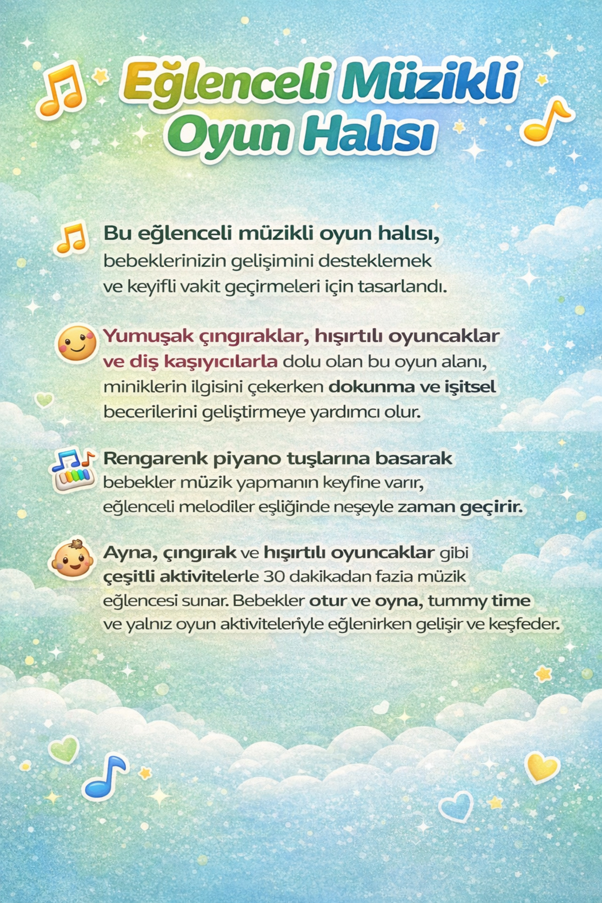 a v d a Hayvanlar Piyanolu Bebek Oyun Halısı – Bebek Aynası + Çıngırak + Diş Kaşıyıcı Aktivite Minderi fotoğrafı 2 (önizleme)