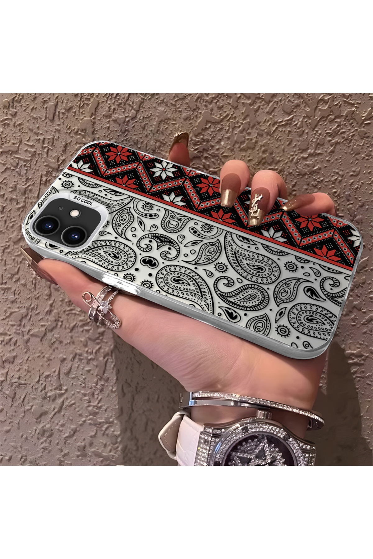iPhone 11 Compatible Rug Patterned Silicone Edge Hard Back Anti Fall Phone Case