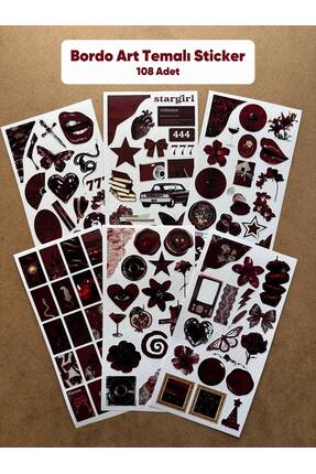 hdsticker 108 Adet Bordo Temalı Sticker Seti Ajanda Planner Bullet Journal Sa...