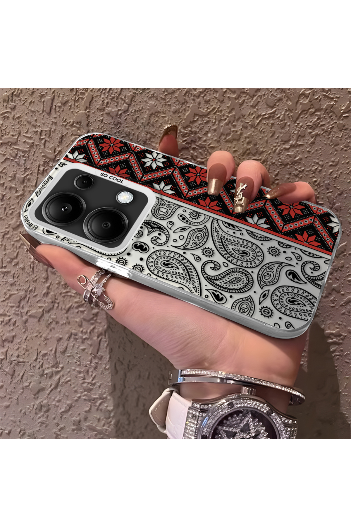 Redmi Note 13 Pro 4G Compatible Rug Patterned Silicone Edge Hard Back Anti Fall Phone Case