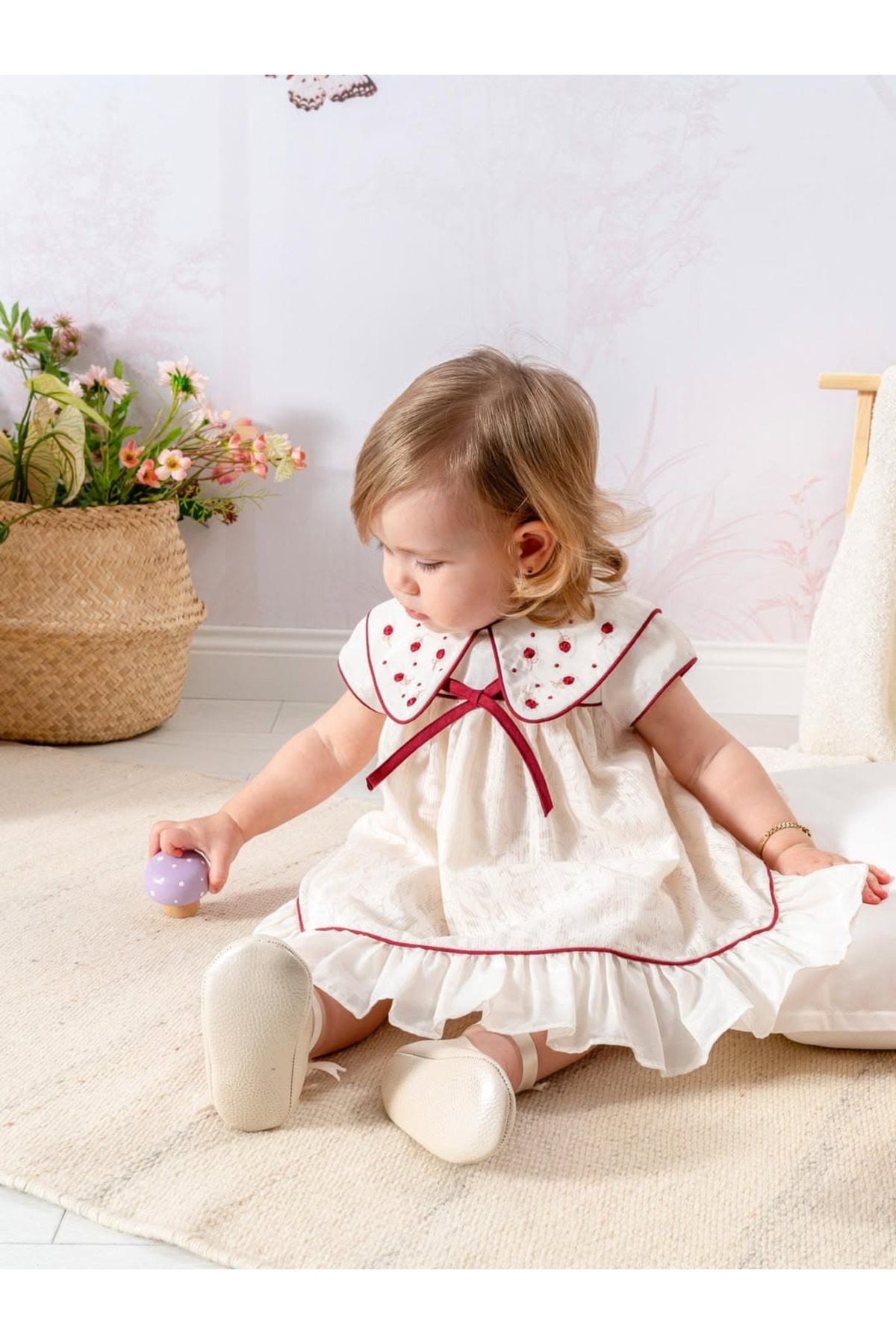 Valia Baby Rose Embroidered Collar Detailed Baby Girl Dress