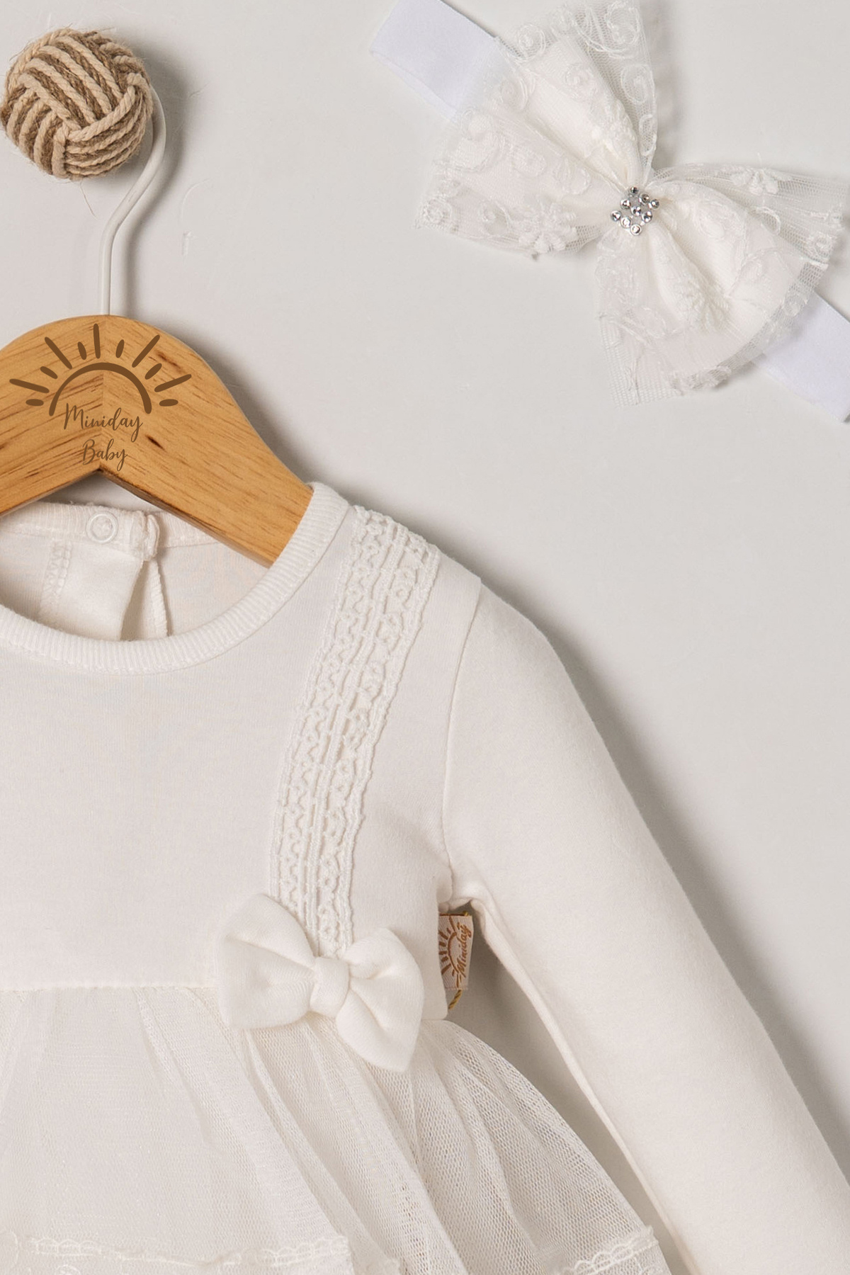 Miniday Baby Kız Bebek Mevlütlük Body Elbise Bandanalı Dantelli Yeni doğan Hastane çıkışı Gelinlik Abiye 6010 fotoğrafı 4 (önizleme)