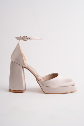 rozvoj Saten Kadın Önü Kapalı Platform Kalın Topuklu Şık Ayakkabı