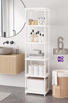 Mowo Home 6 Katlı Beyaz 40x33 Plastik Banyo Raf Sistemi, Mutfak Rafı, Kiler, ...