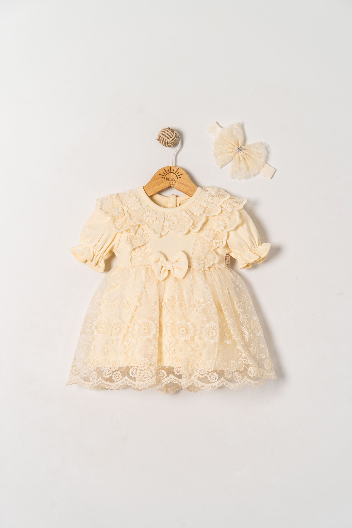 Miniday Baby Kız Bebek Mevlütlük Elbise Yazlık Bandanalı Dantelli Yeni doğan Hastane çıkışı Gelinlik Abiye 4012 fotoğrafı 2 (önizleme)