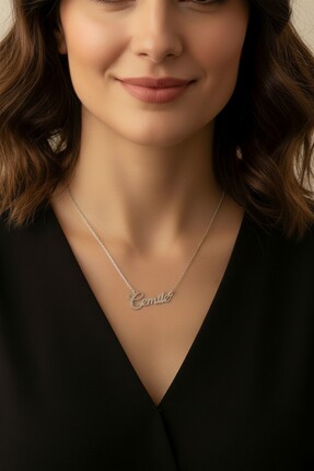 iniaHome 925 Ayar Gümüş Kişiye Özel Tasarım Kolye Kadın Kolye 35-60 cm Zincir...