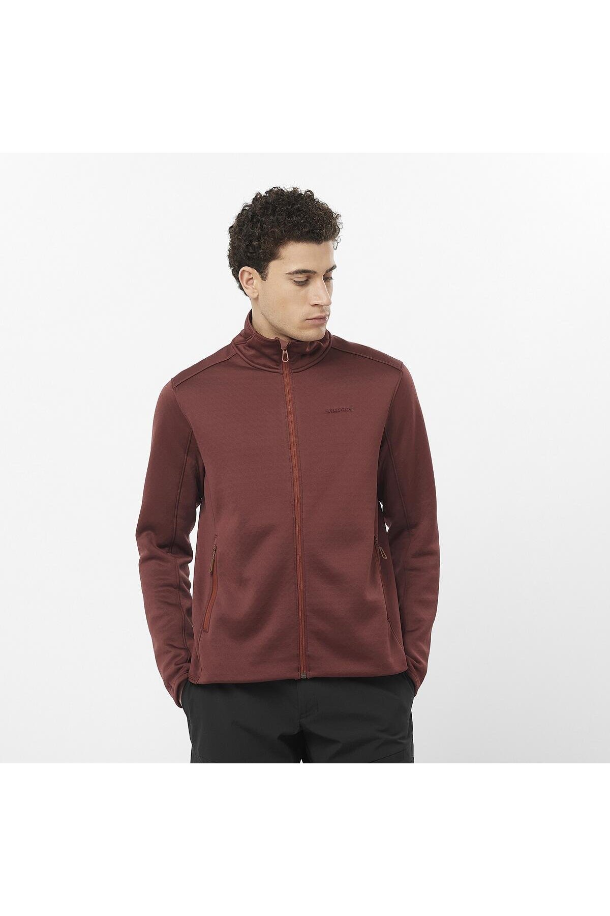 کاپشن مردانه قرمز شرابی فضای باز Sntial Midfleece Fz M مدل Lc2300700 سالومون ژاکت اسپرت Salomon