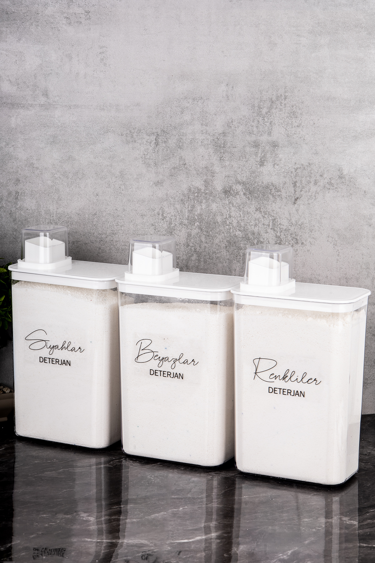 3-Piece Self-Scale Detergent Container with Colors White and Black Label 3 lt