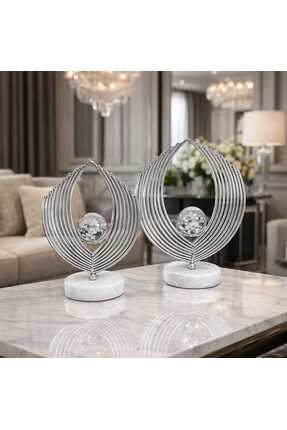 EMFA HOME 2'li Gümüş çelenk Küre Dekoratif Obje | Modern & Şık Ev Ofis Masa Süsü