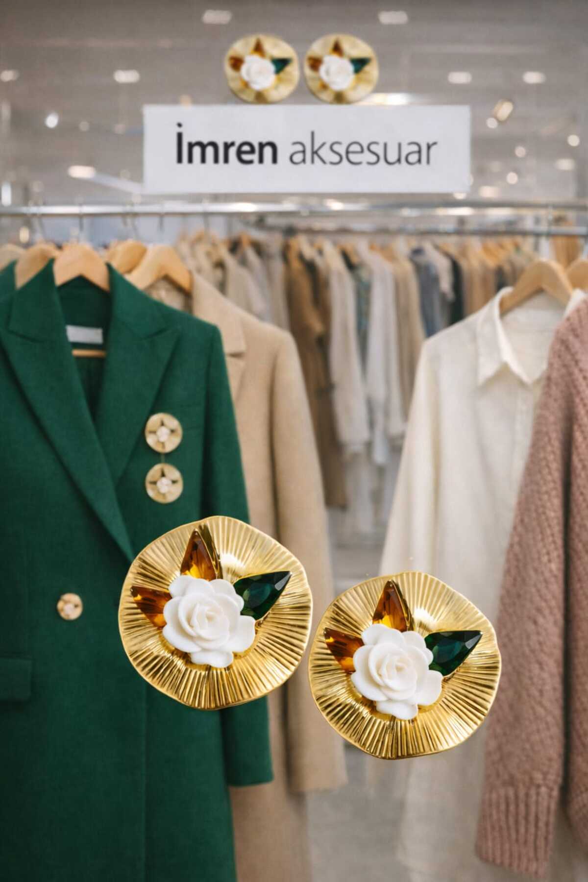 Gold Metal Button with Rose Gemstone, (Coat, jacket, vest,dress 2-piece button 28 mm)