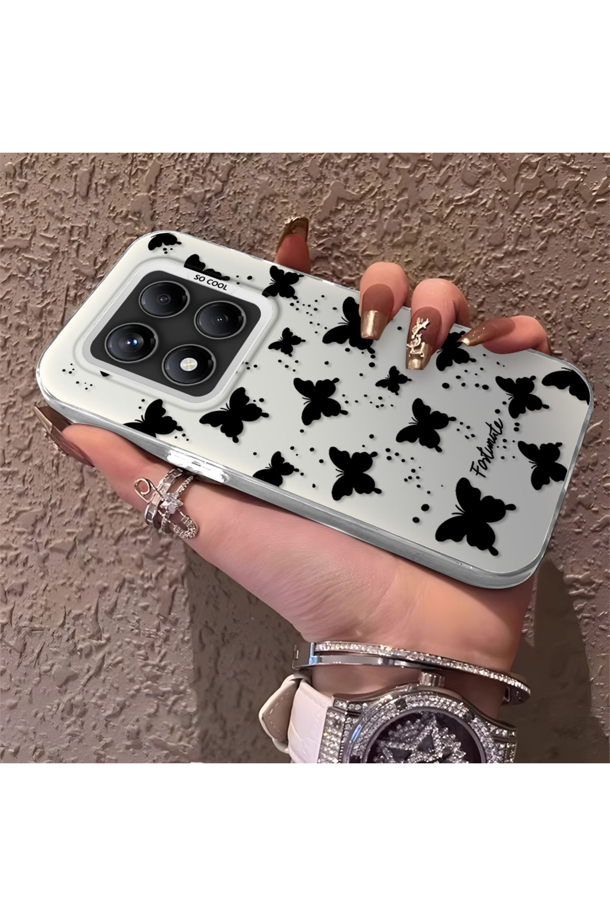 Redmi Note 14 Pro 5G Compatible Silicone Small Butterfly Edge Hard Rear Anti Fall Phone Case