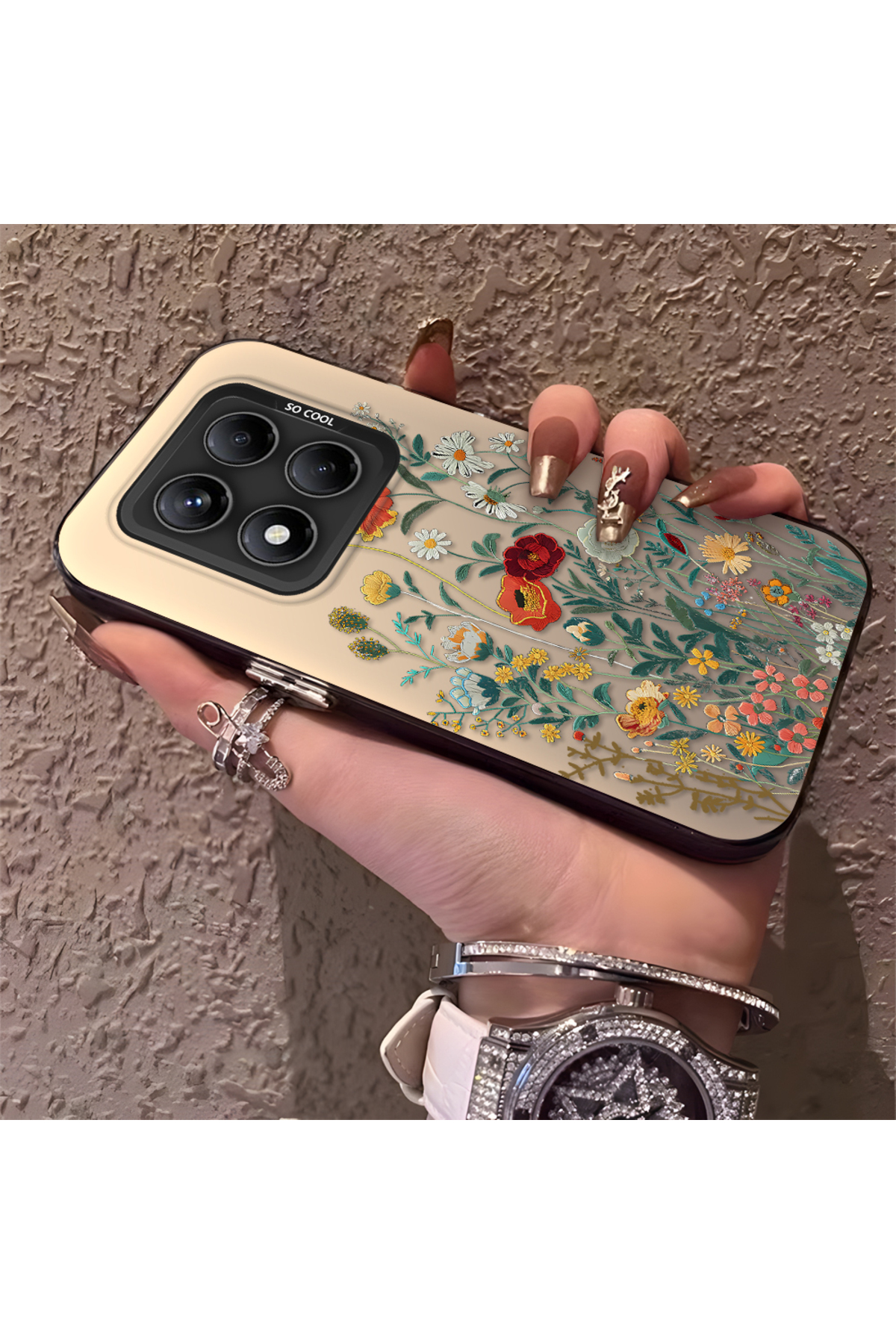 Redmi Note 14 Pro 5G Compatible Silicone Edge Hard Back Anti Fall Phone Case Floral Pattern