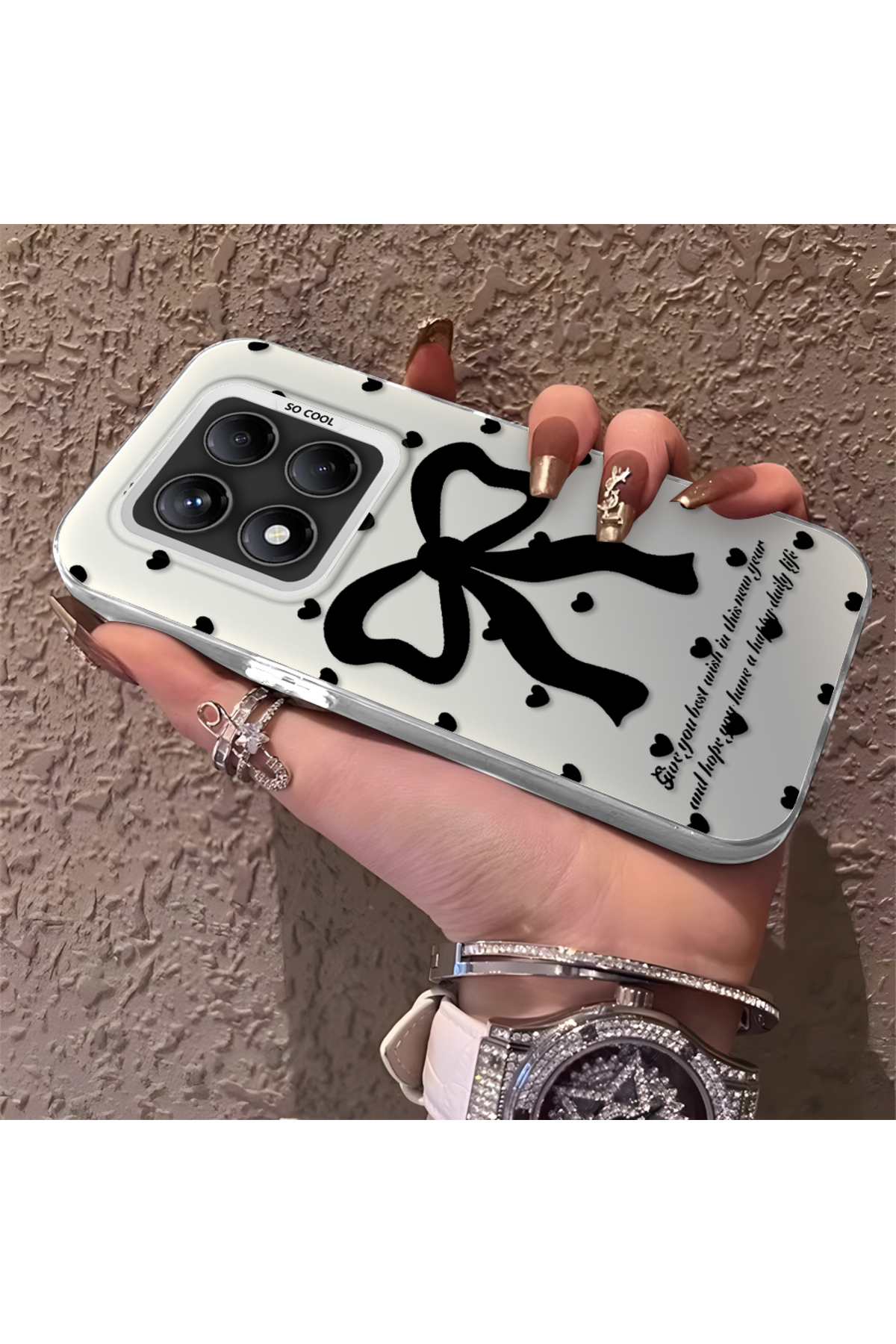Redmi Note 14 Pro 5G Compatible Silicone Edge Hard Rear Anti Fall Phone Case Bow Pattern