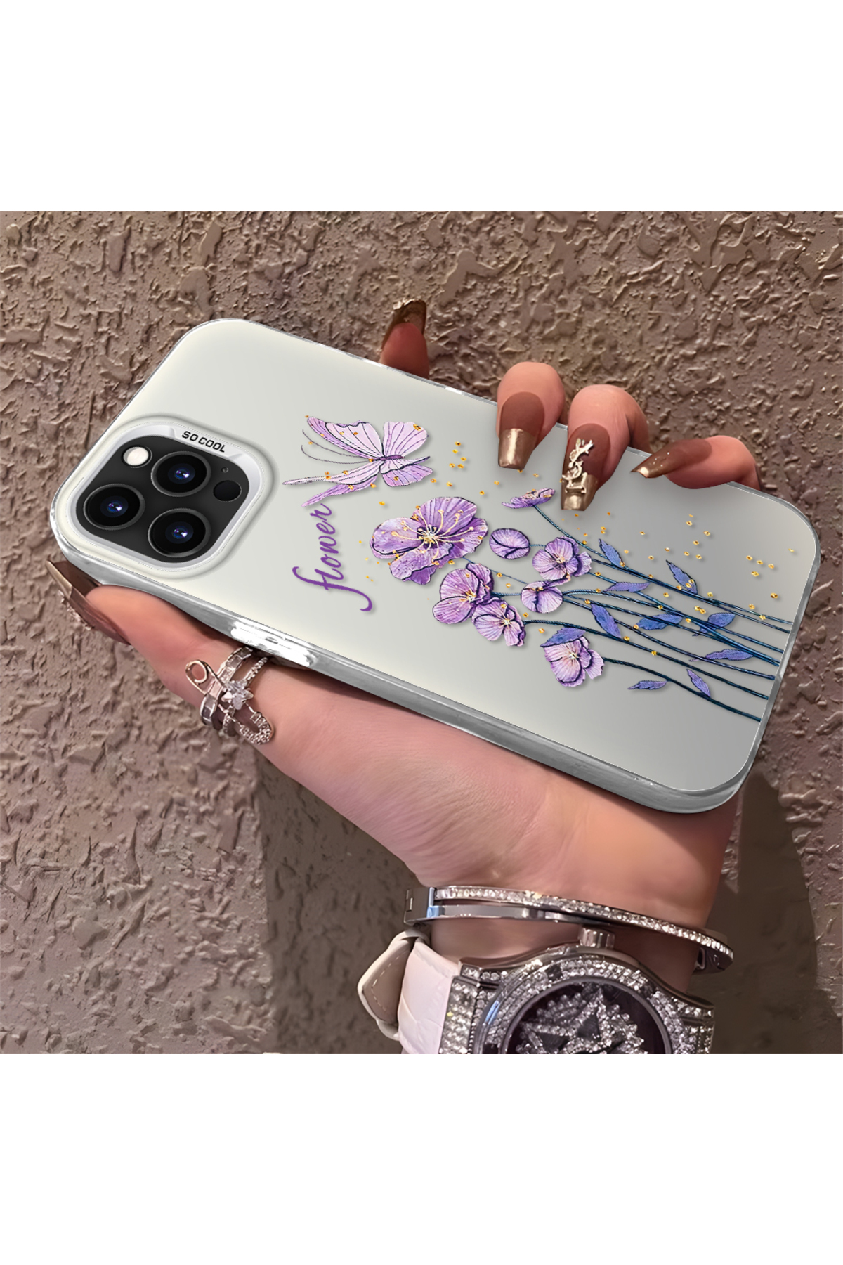 iPhone 15 Pro Max Compatible Silicone Edge Hard Back Anti Fall Phone Case Floral Pattern
