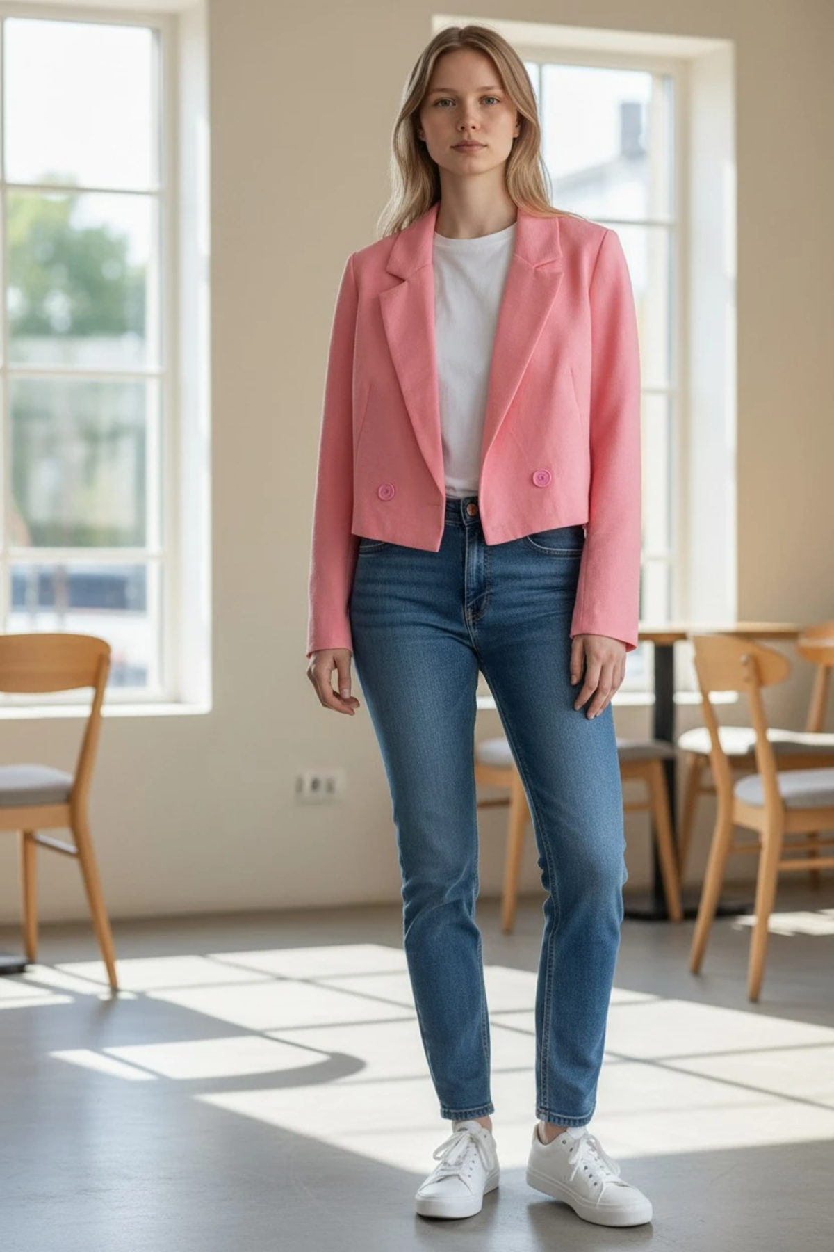 modayiğit  Pembe astarlı crop kısa şık kadın ceket - Görsel 3