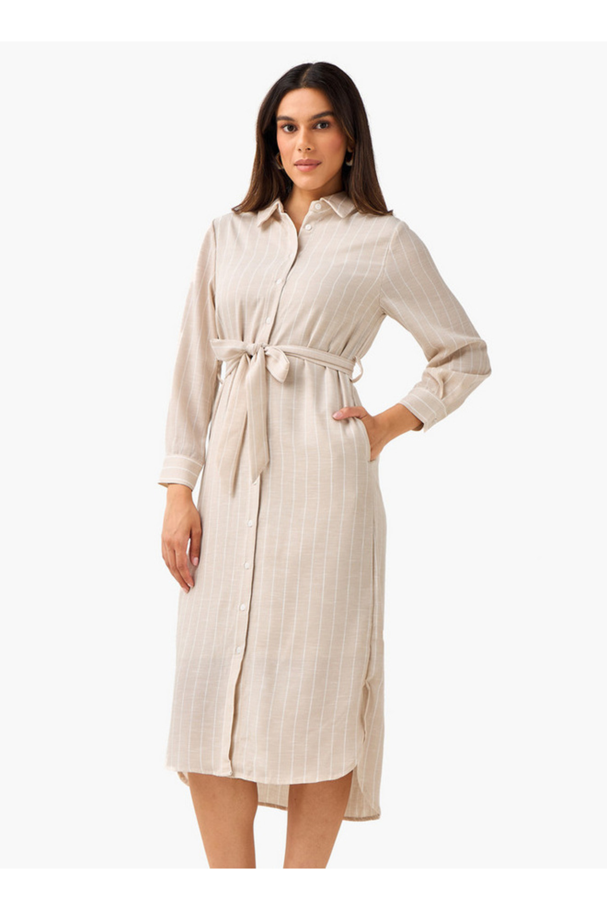 Splash FAV Striped Women Shirt Dress with Tie-Up Belt
