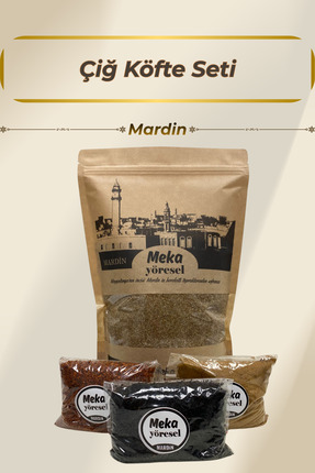 meka yöresel Mardin Çiğ Köfte Seti | 1 Kg Esmer Çiğköftelik İnce Bulgur | 100...