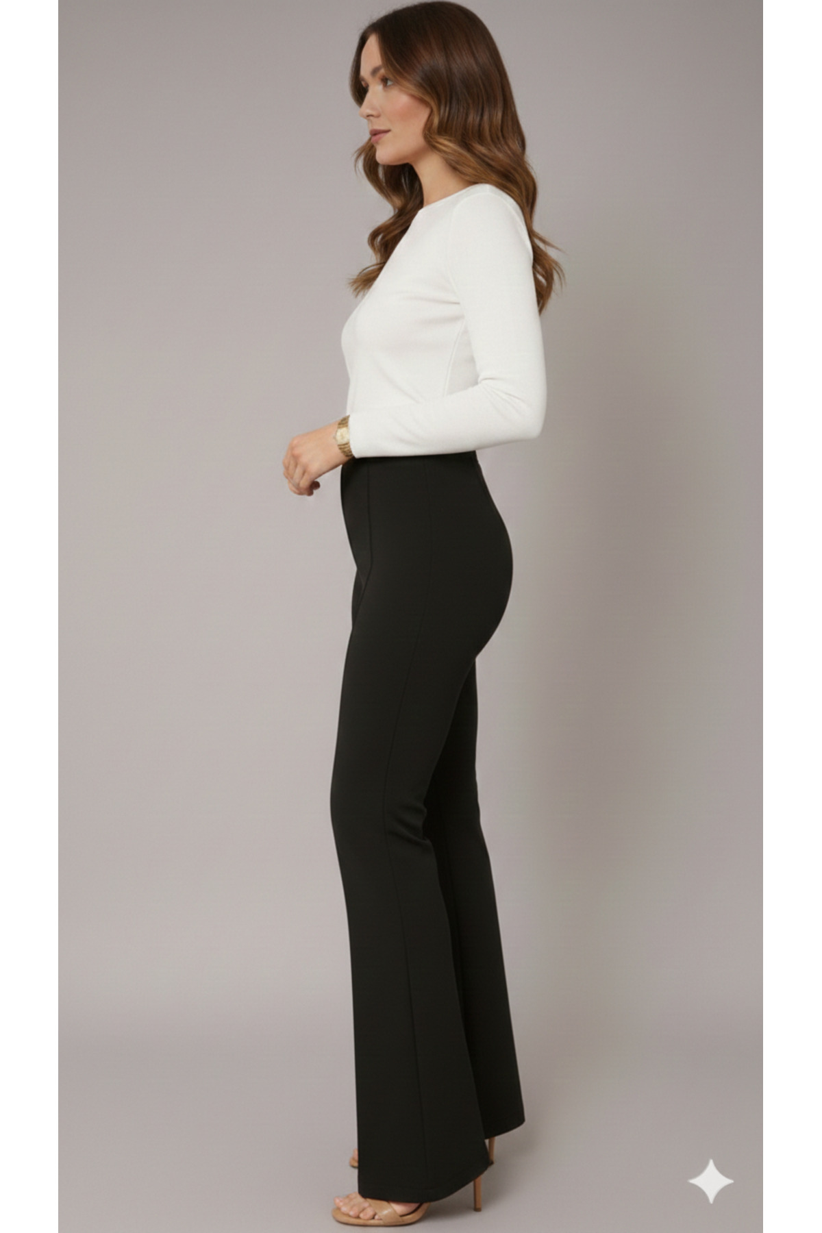 ECEYLÜL MODA  Kadın Siyah Yüksek Bel Çimalı İspanyol Paça Flare Pantolon - Toparlayıcı Esnek Kumaş(TANITIM FİYATI) - Görsel 4