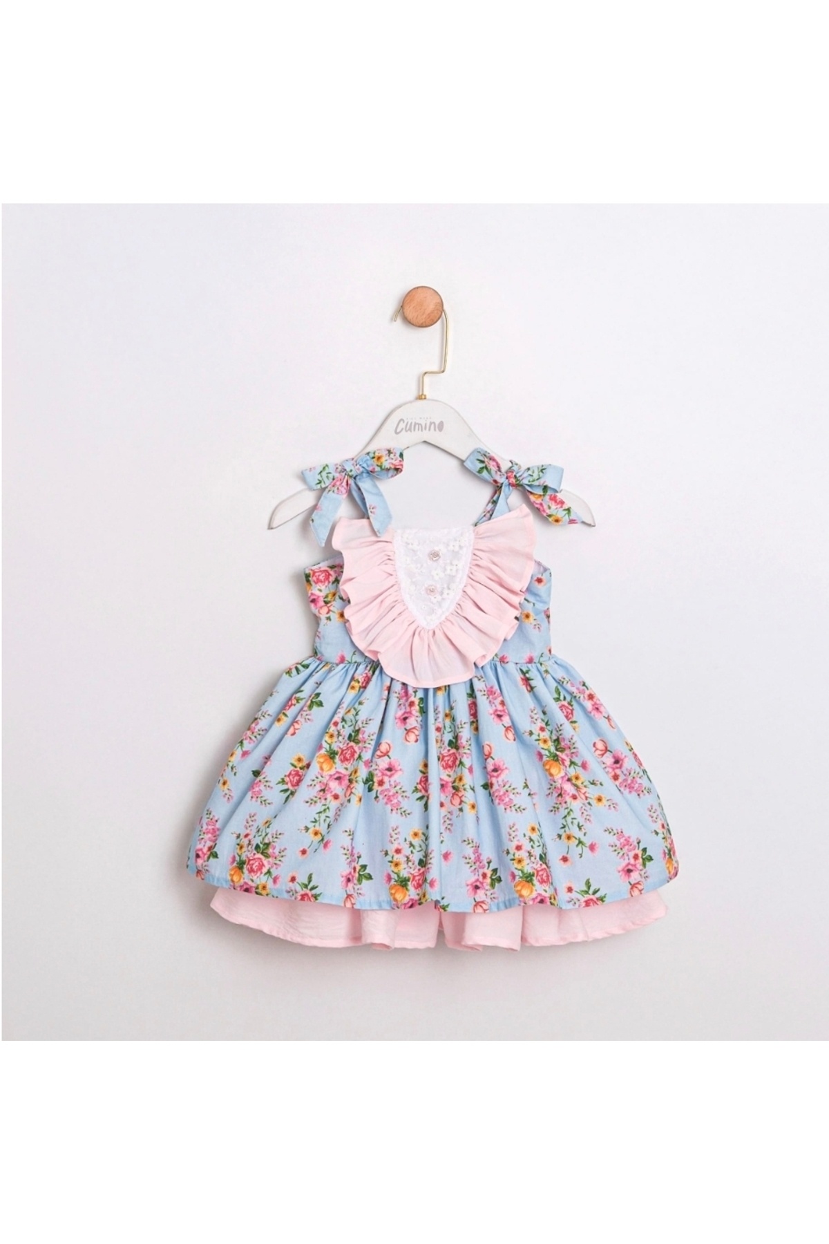 Ministil-bebeğinizin ilk stili Kız Çocuk Mavi Çiçekli Askılı Elbise Fırfırlı Dantel Detaylı Yazlık Pamuklu Elbise fotoğrafı 2 (önizleme)